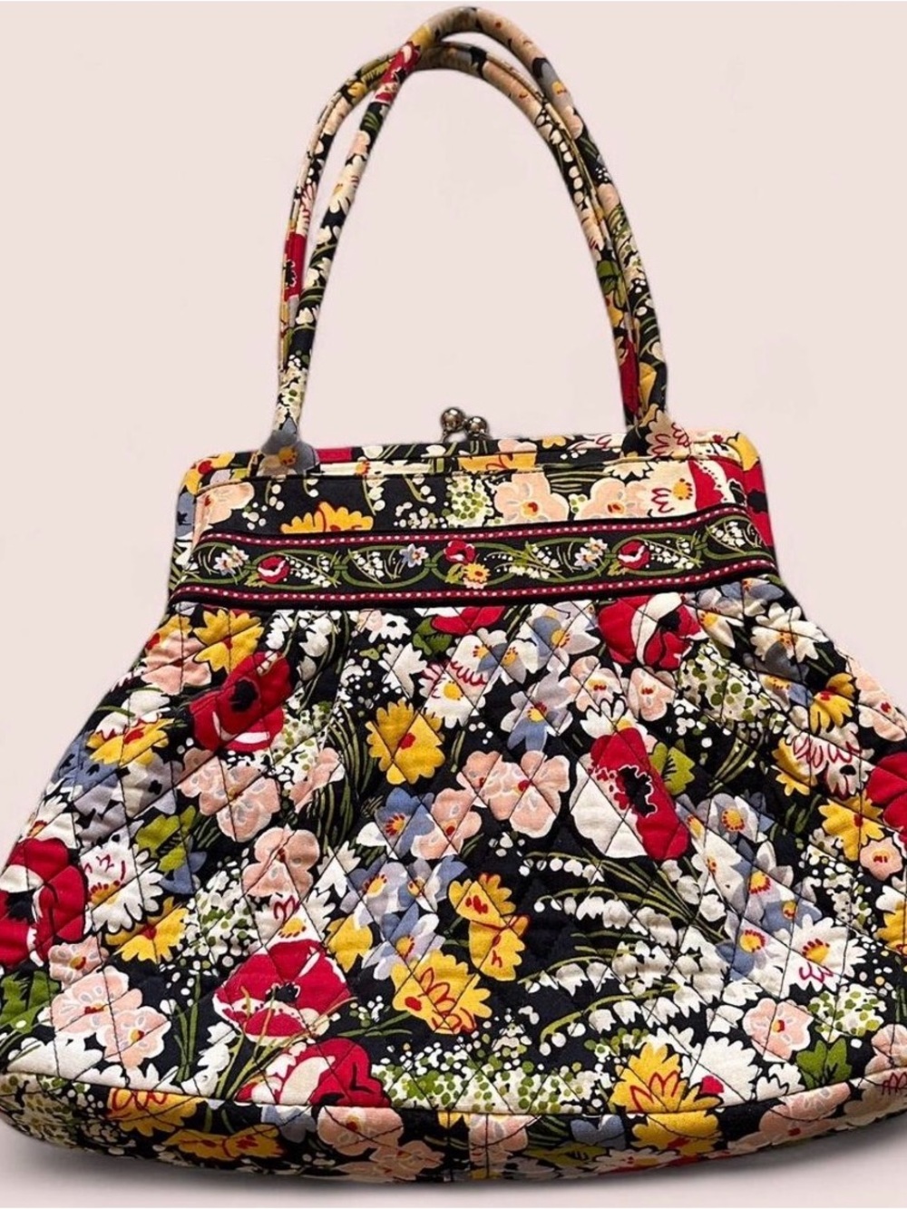 Vera Bradley Poppy Fields Alice kiss lock handbag retired print floral quilted